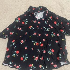 Forever21 Black Shirt with Red Floral Print